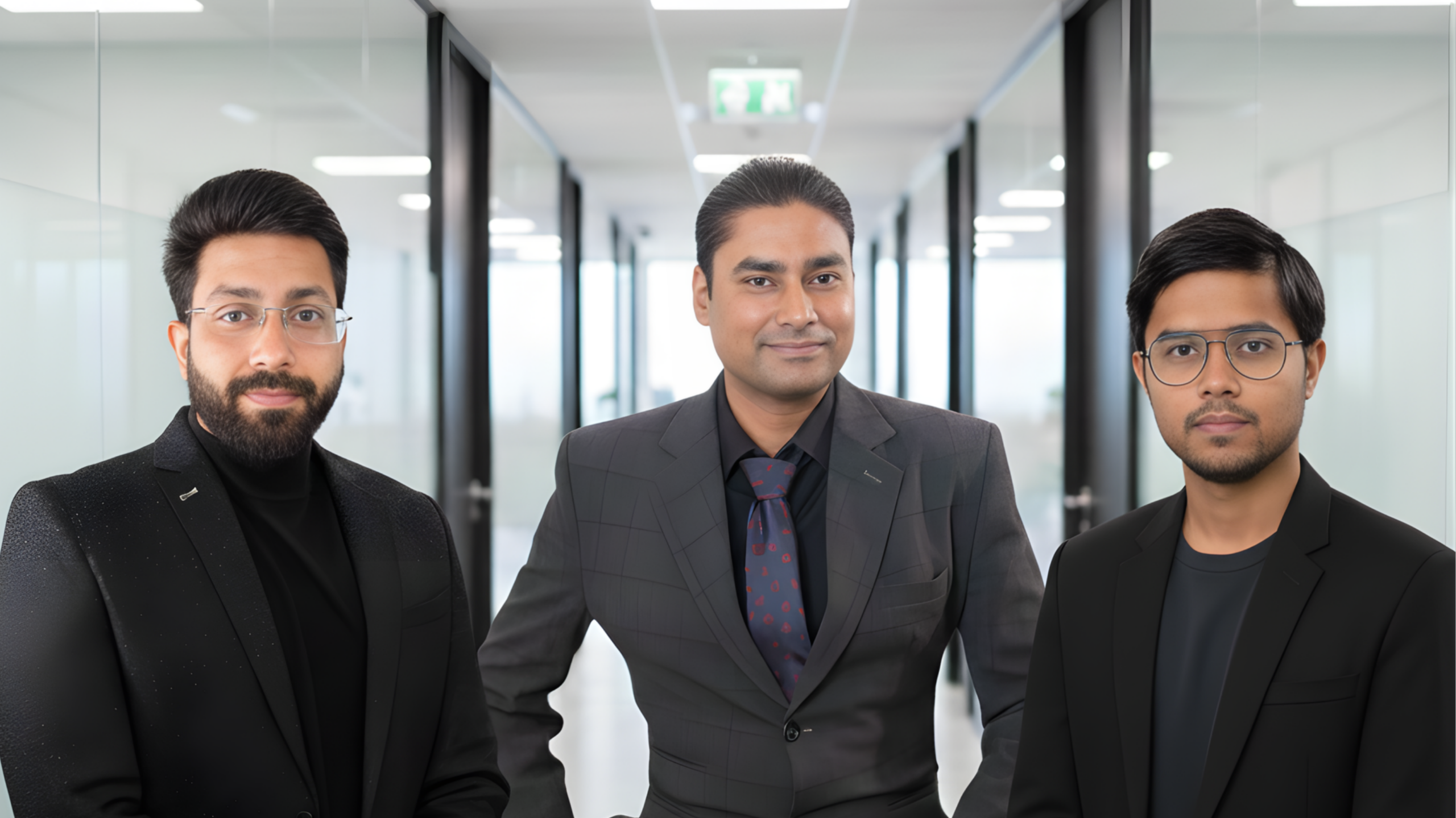 Official team photo of the IndoViet executive leadership team, featuring three founders in business casual attire